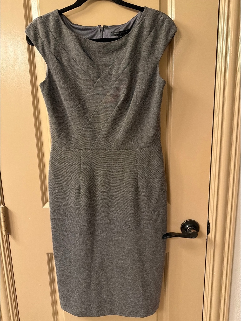 David Meister Gray Cap Sleeve Sheath Dress with Back Zipper